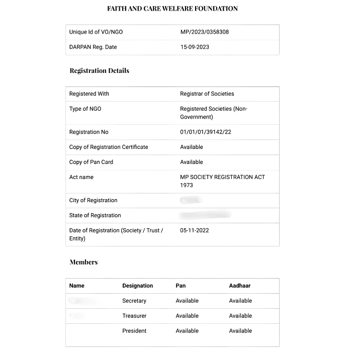 Faith and care NGO Certification